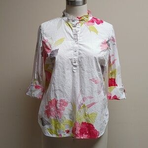 Talbots Petites Ruffle Neck Cotton Shirt SP